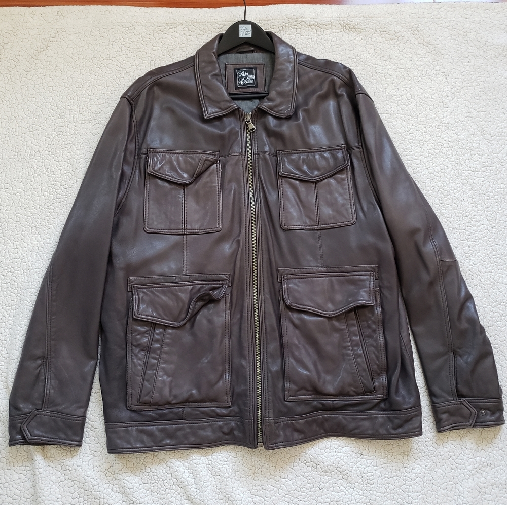 SAKS FIFTH AVENUE BROWN LAMB LEATHER JACKET XXL